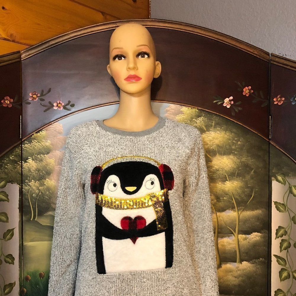 Holiday Grey L/S Penguin Sweater-S